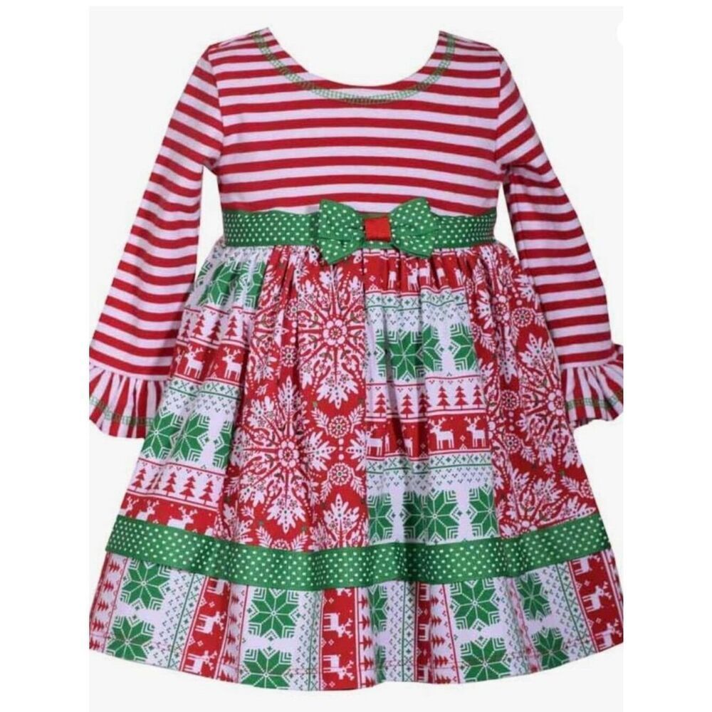 Bonnie Jean Red White Green knit Fair Isle Long Sleeve dress NWT size 4T